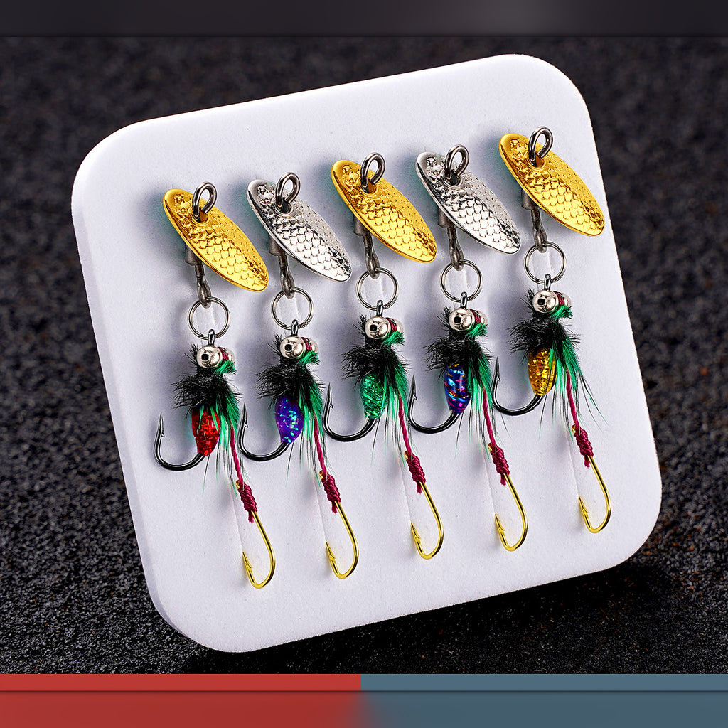 Double-Hook Sequin Fly Lure Rig, Gold & Silver