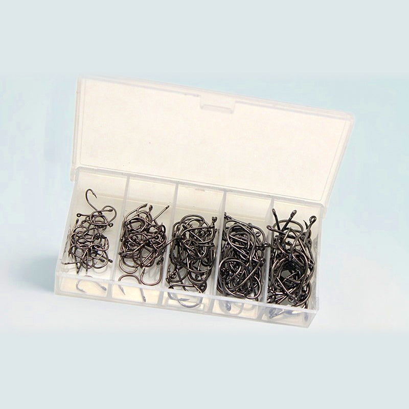 Eyed Ring Hook Assortment, 150 pcs, Sizes 4-12 (Barbed)