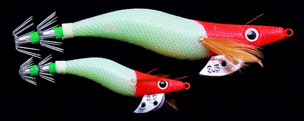 Red Head Glow Shrimp Squid Jig with Rattle, 7.5–21 g (0.3–0.7 oz) – product photo