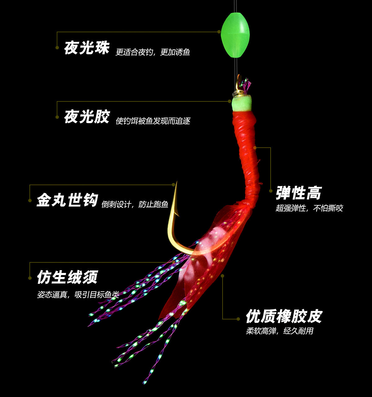 Red Fish Skin Sabiki Rig, 6, 8 or 10 Hooks – product photo