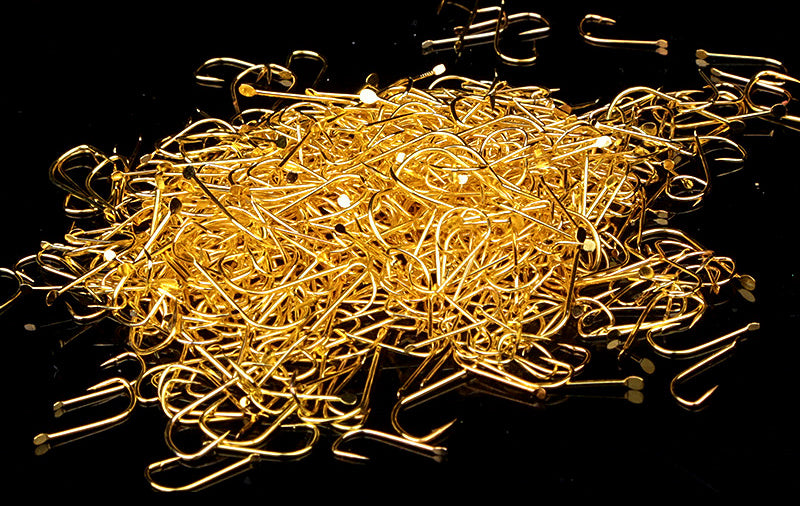 Gold Sode Hooks, Barbed or Barbless, 300 pcs Bulk Pack – product photo