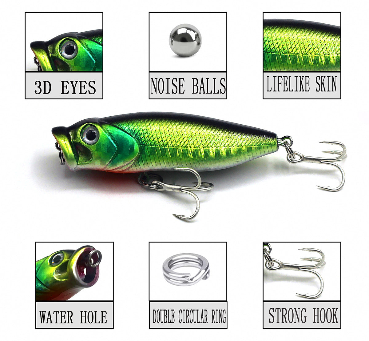 Topwater Popper Lure, 6.8 cm 7.5 g (2.7 in, 0.26 oz) – product photo