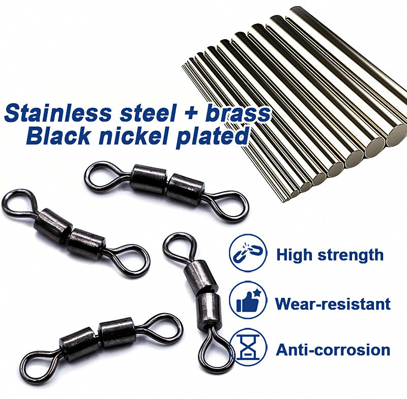 Black Double Joint Fishing Swivels, 15-Pack, Sizes 12–4/0 – product photo