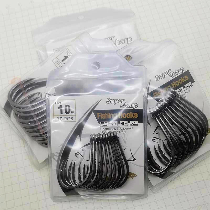 Barbed Saltwater Fishing Hooks, Sizes 10–13, 10-Pack – product photo