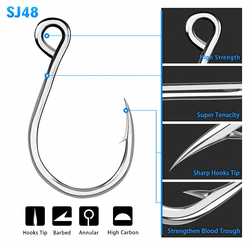 Stainless Steel Barbed Single Hooks, 20 Pack, Size 6 to 11/0 – product photo