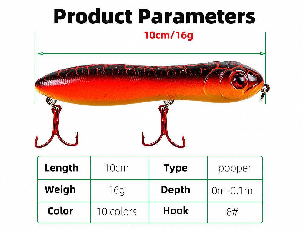 Topwater Popper Lure, 10 cm (3.9 in) 16 g (0.56 oz) – product photo