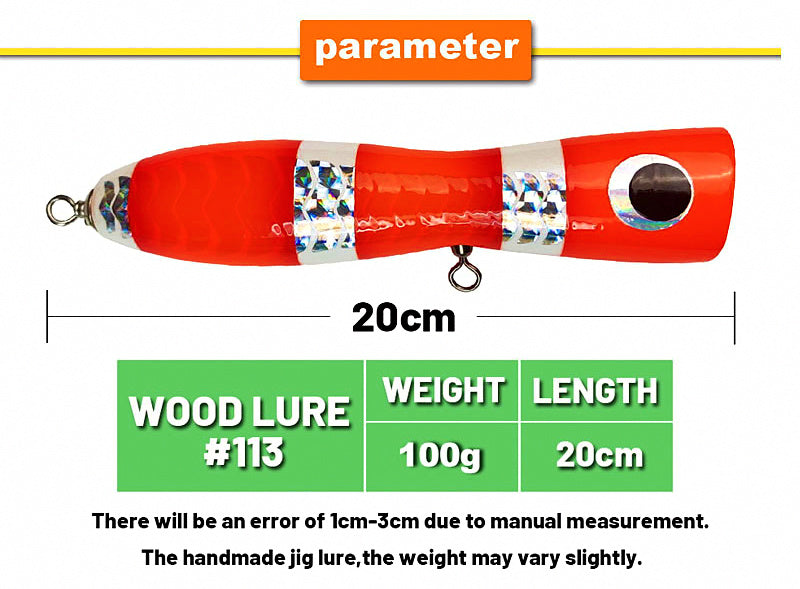 Wooden Popper Lure for Tuna, 100 g (3.5 oz), 20 cm (7.9 in) – product photo