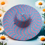 Wide Brim Sun Hat, Red/Blue Colorblock, Round Crown – product photo