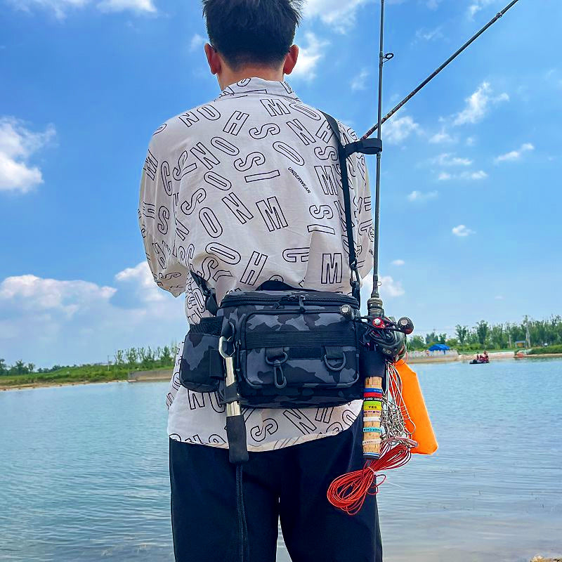 Fishing Waist Bag with Rod Holder, Large Capacity Tackle Bag – product photo