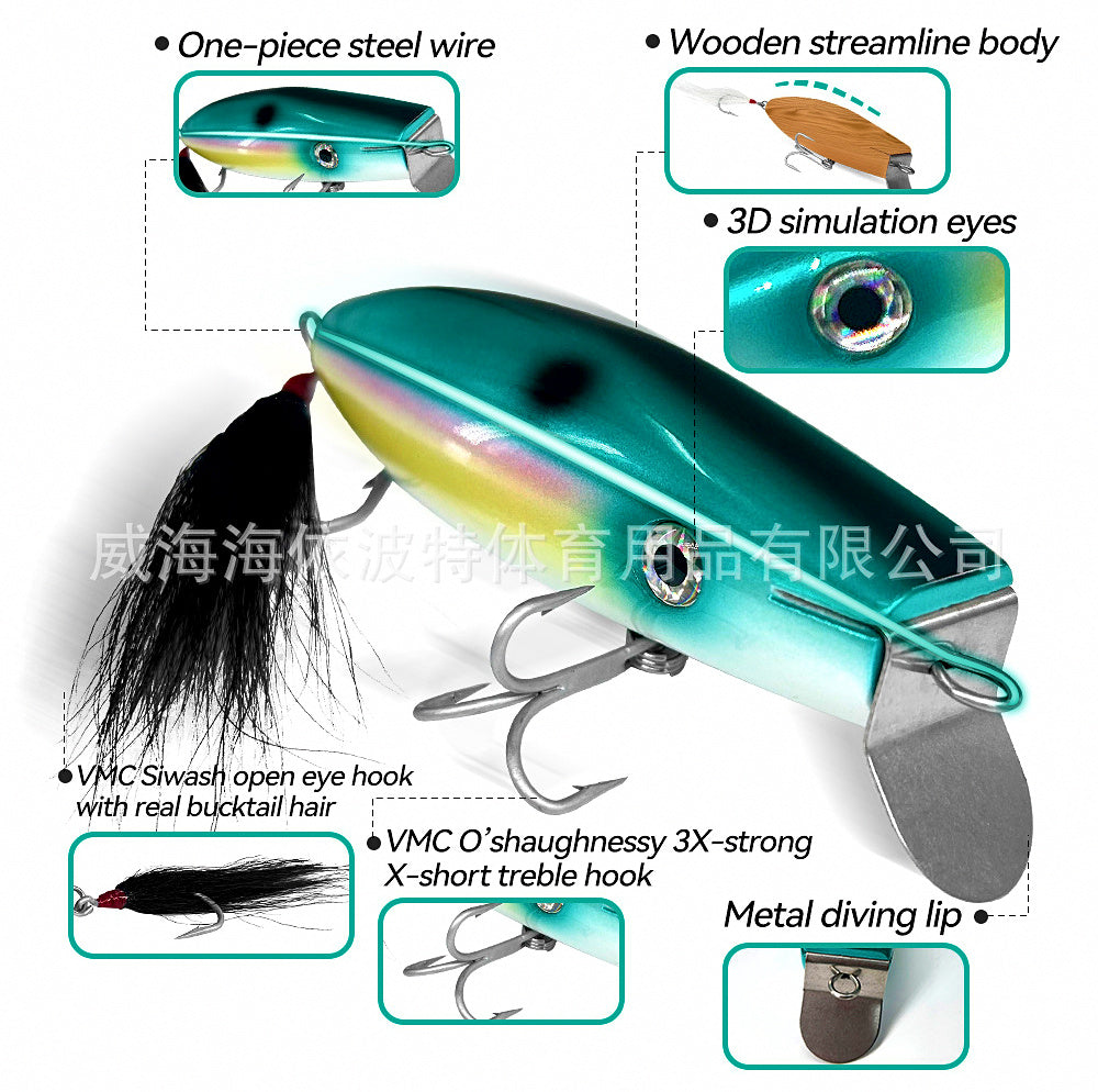 Wooden Minnow Trolling Lure with Metal Lip, Saltwater – product photo