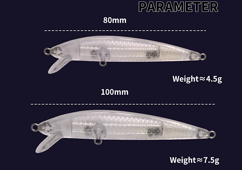 Unpainted Floating Minnow Lure Blank w/ Rattle, 8-10 cm – product photo