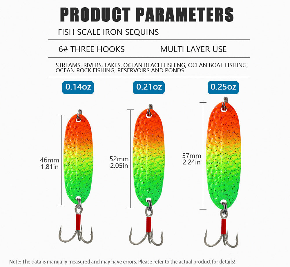 Metal Spoon Lure Set with Treble Hooks, 4-7 g (0.14-0.25 oz) – product photo