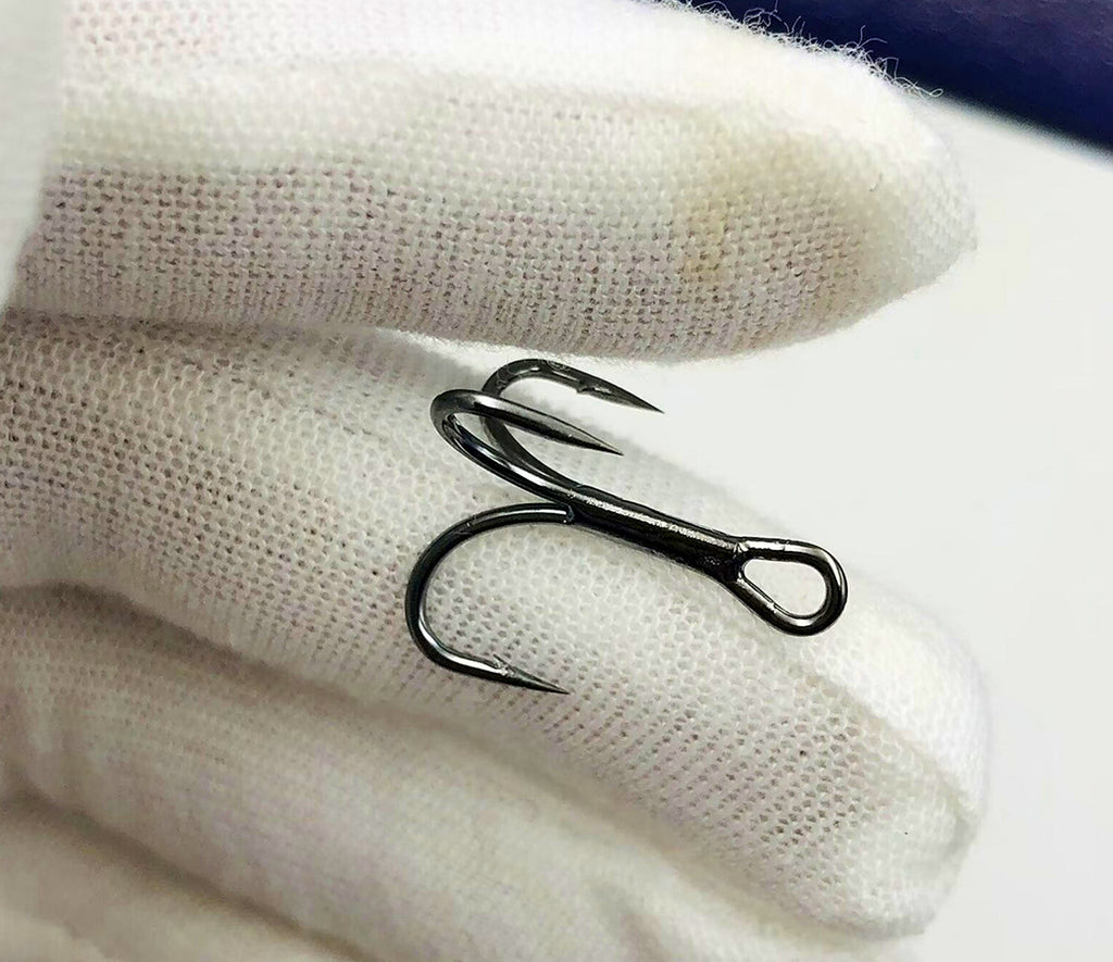 Black Nickel Treble Hooks with Barbs, Sizes 4–10, 10 Pack – product photo