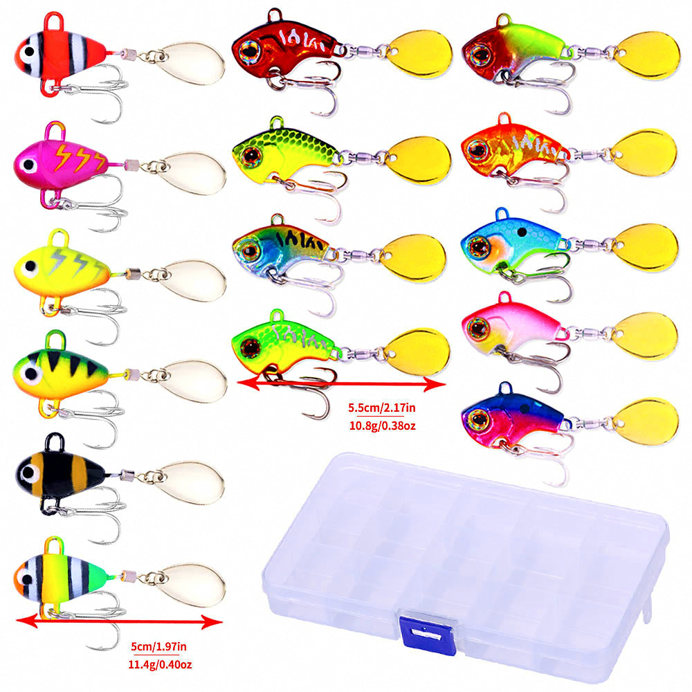 Micro VIB Blade Bait Lure Set with Spoons, 15-Piece