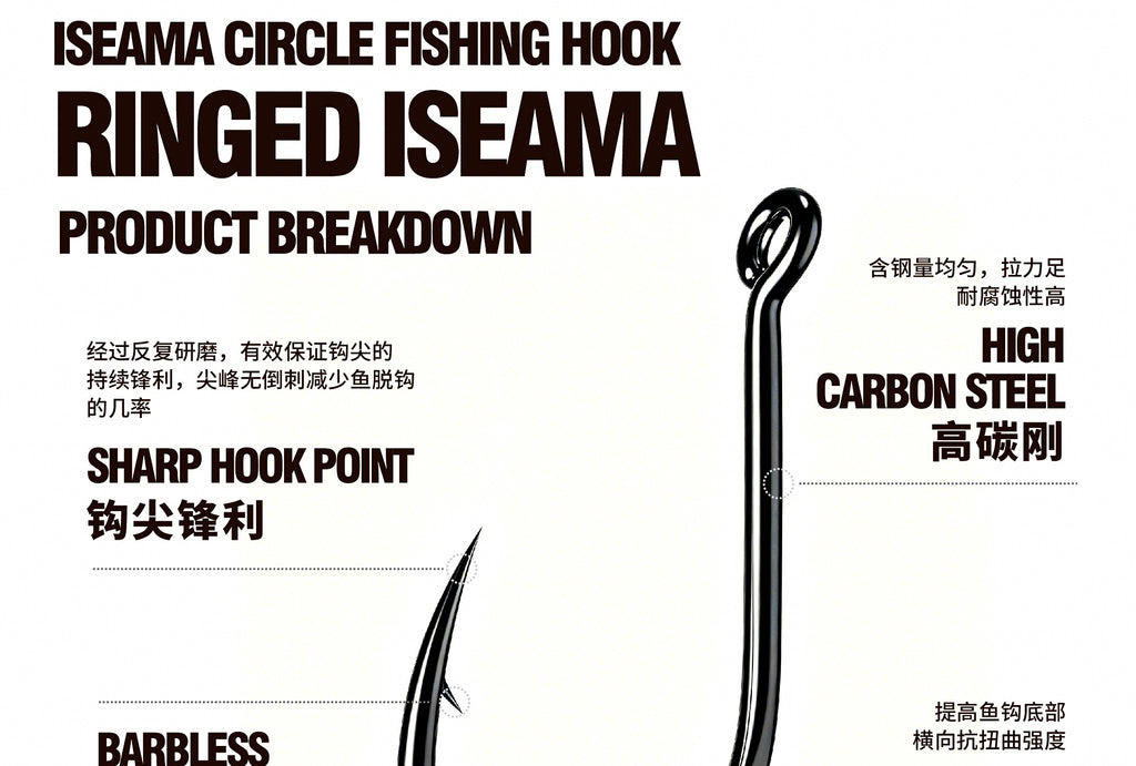 Iseni Barbed Fishing Hooks, Black, Boxed Pack, Sizes 3-14 – product photo