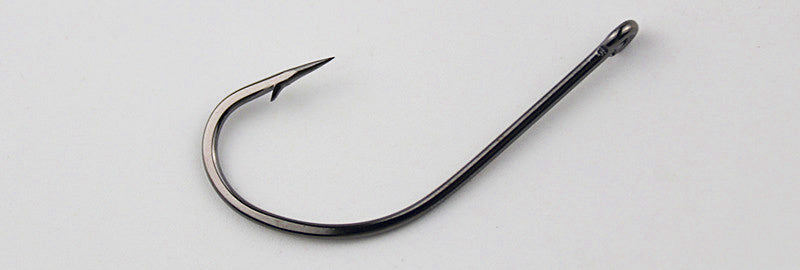 Black Ring Eye Long Shank Offset Hooks, Bulk Pack – product photo