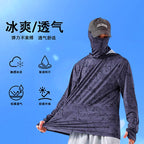 UPF 50+ Hooded Fishing Sun Shirt with Face Mask, Quick-Dry – product photo