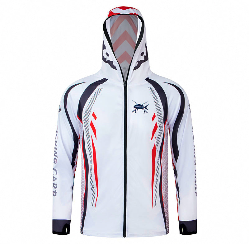 Men's Quick-Dry Fishing Sun Shirt, Mesh, Zip Pockets, White – product photo