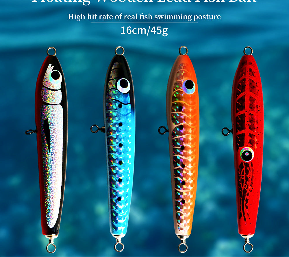 Wooden Popper Pencil Lure, 16 cm (6.3 in) 45 g (1.6 oz) – product photo