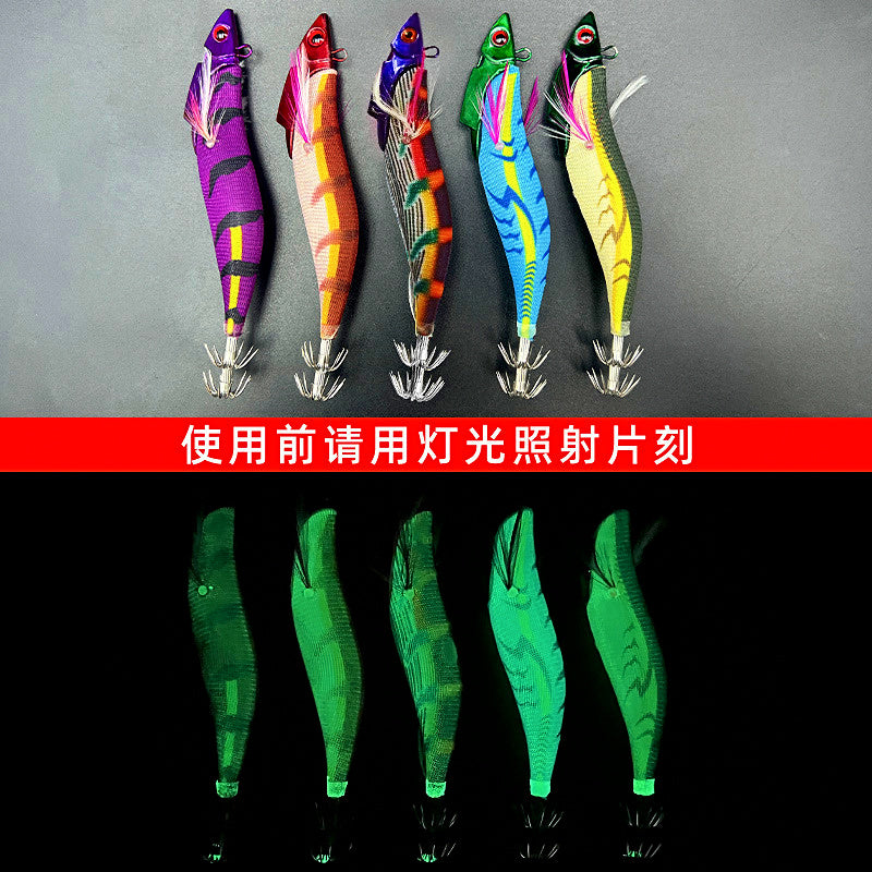 Lead Head Wood Shrimp Squid Jig, Glow Umbrella Rig – product photo