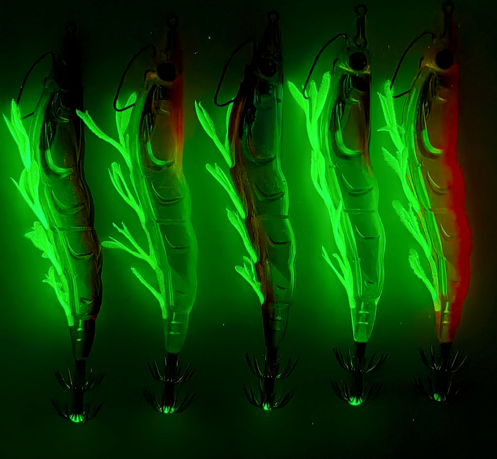 Glow Wooden Shrimp Squid Jig, Size 3.5, Single or 5-Pack – product photo