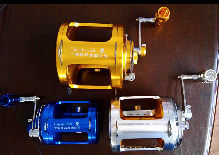 Two-Speed Conventional Trolling Reel, Gold, Saltwater – product photo