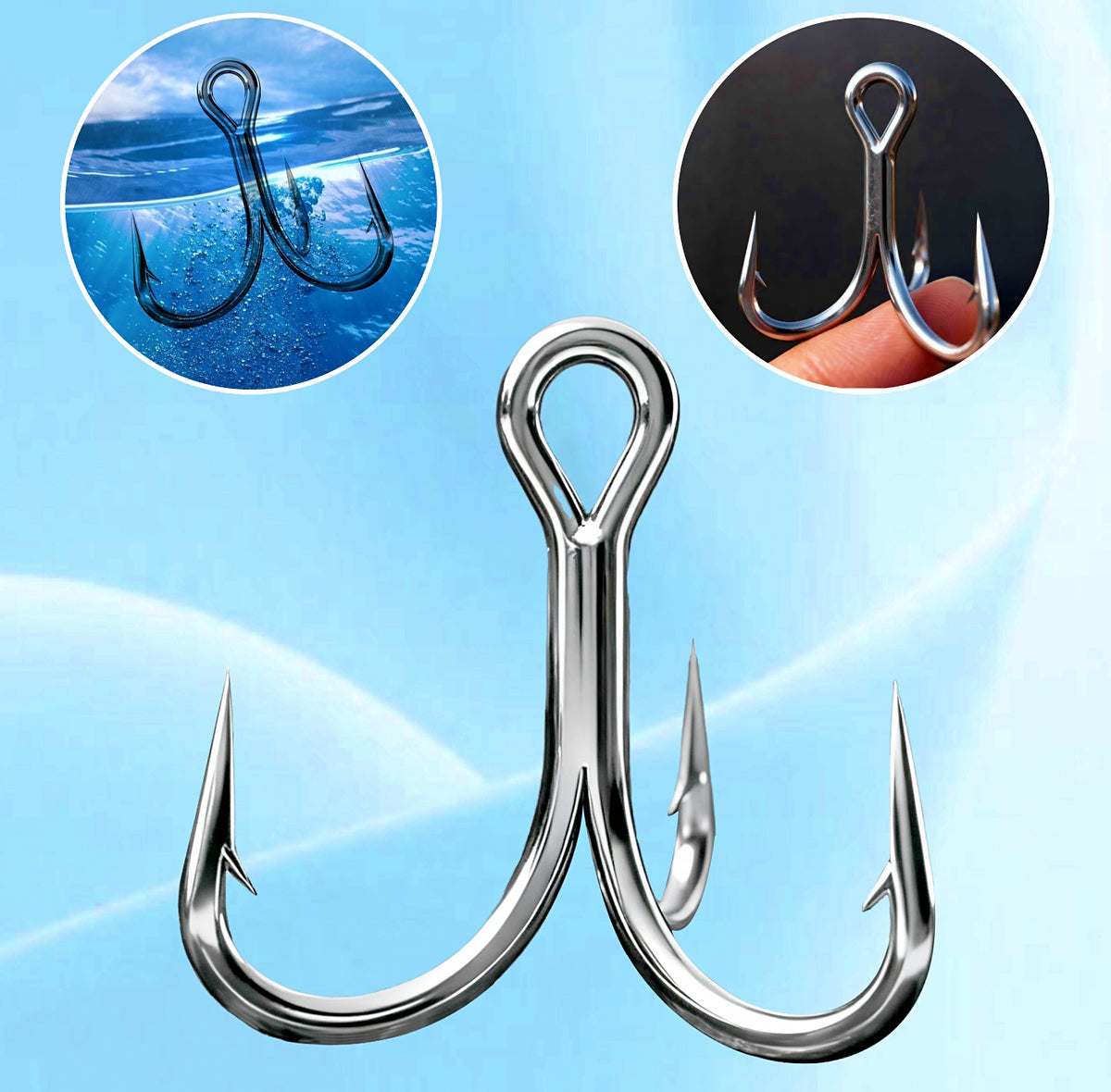 6X Short Shank Barbed Treble Hooks, Sizes 1/0–16 – product photo