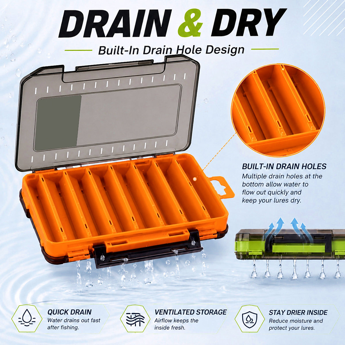 Double-Sided Lure Storage Box, Large or Small, 5 Colors