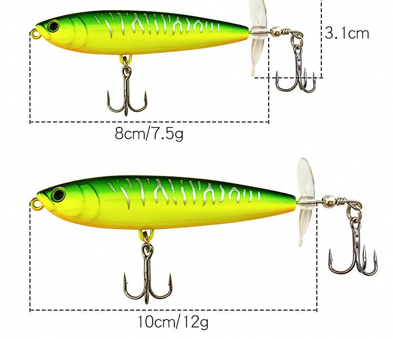 Topwater Prop Pencil Bait, 8 & 10 cm (3.1 & 3.9 in) – product photo