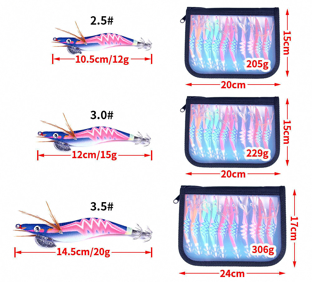 Glow Shrimp Squid Jig Set, Sizes #2.5, #3.0, #3.5 – product photo