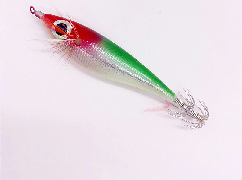 Laser Wood Shrimp Squid Jig, Glow Finish, Assorted Colors – product photo