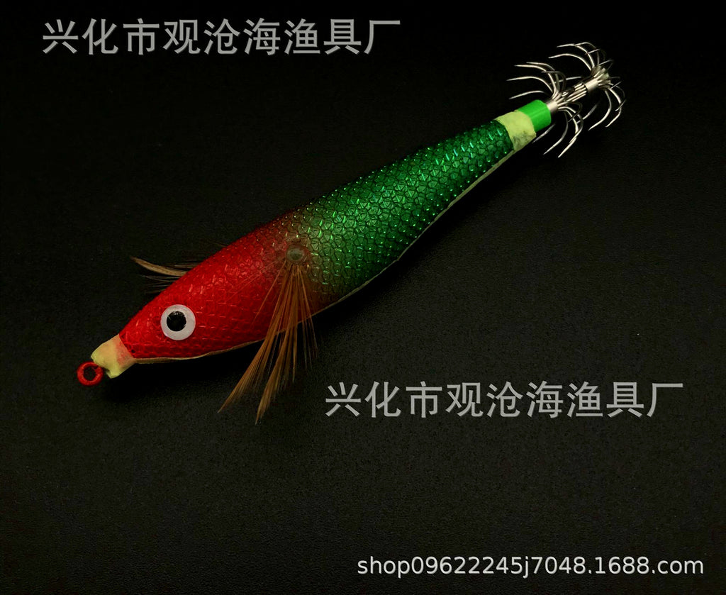 Wooden Shrimp Squid Jig, 10 cm (3.9 in), Glow Big-Eye – product photo