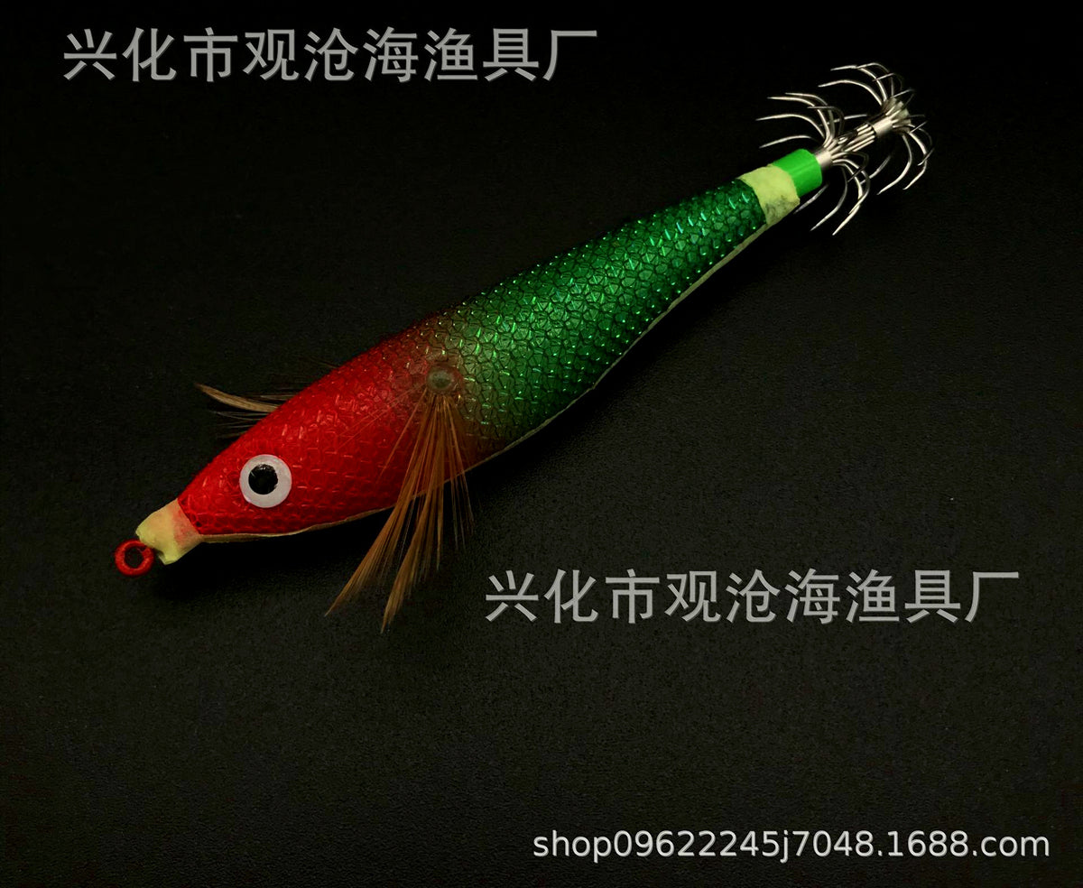 Wooden Shrimp Squid Jig, 10 cm (3.9 in), Glow Big-Eye – product photo