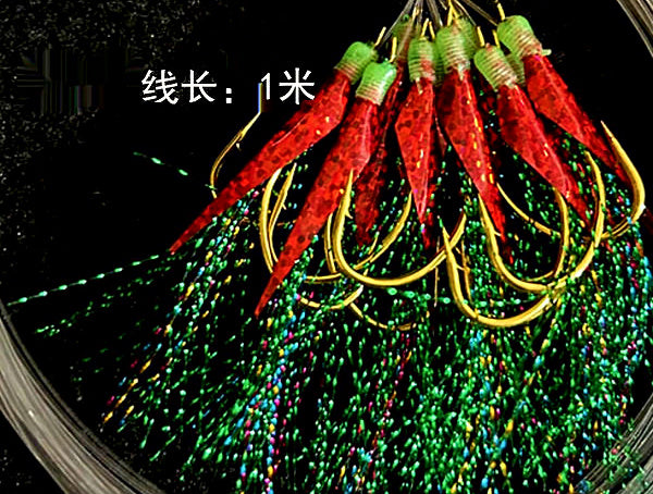 Snelled Single Hooks, Red Line, 1.1 m (43 in), 10 Pack – product photo