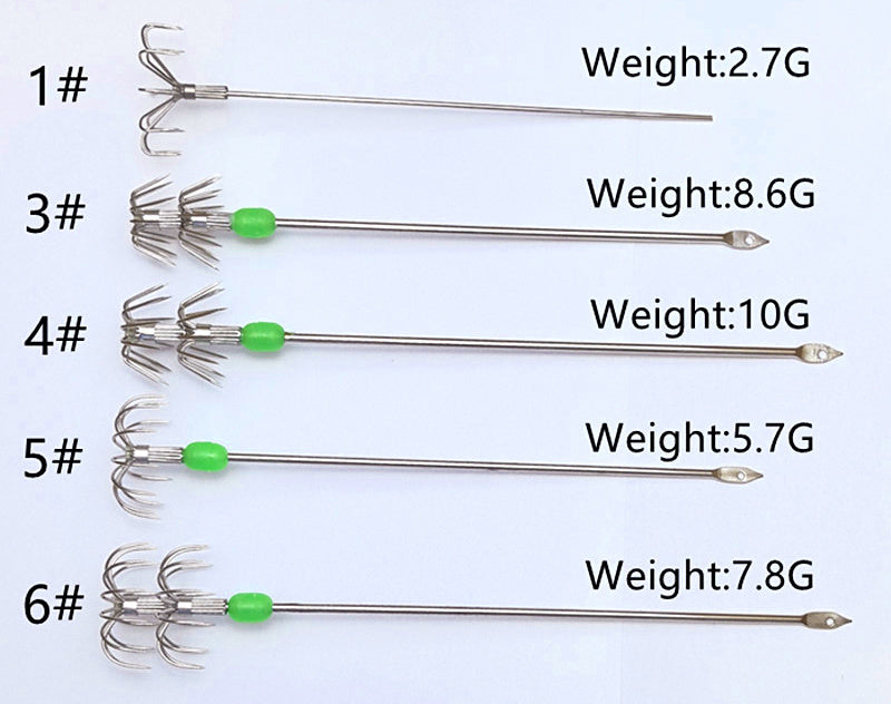 Stainless Umbrella Squid Jig Hooks, Barbed, Sizes 1-6 – product photo