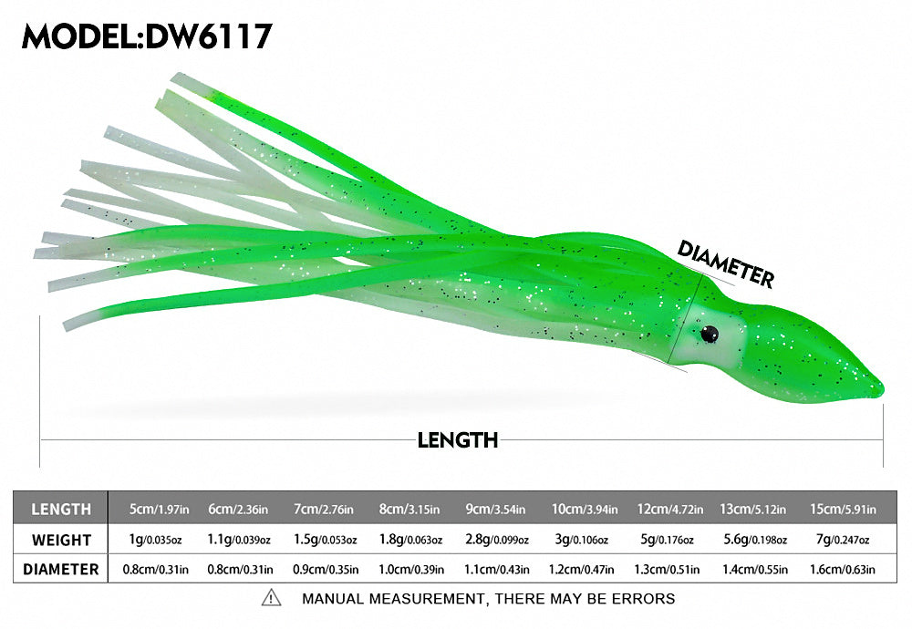 Glow Soft Octopus Squid Lure, 5-9 cm (2-3.5 in), Silicone – product photo