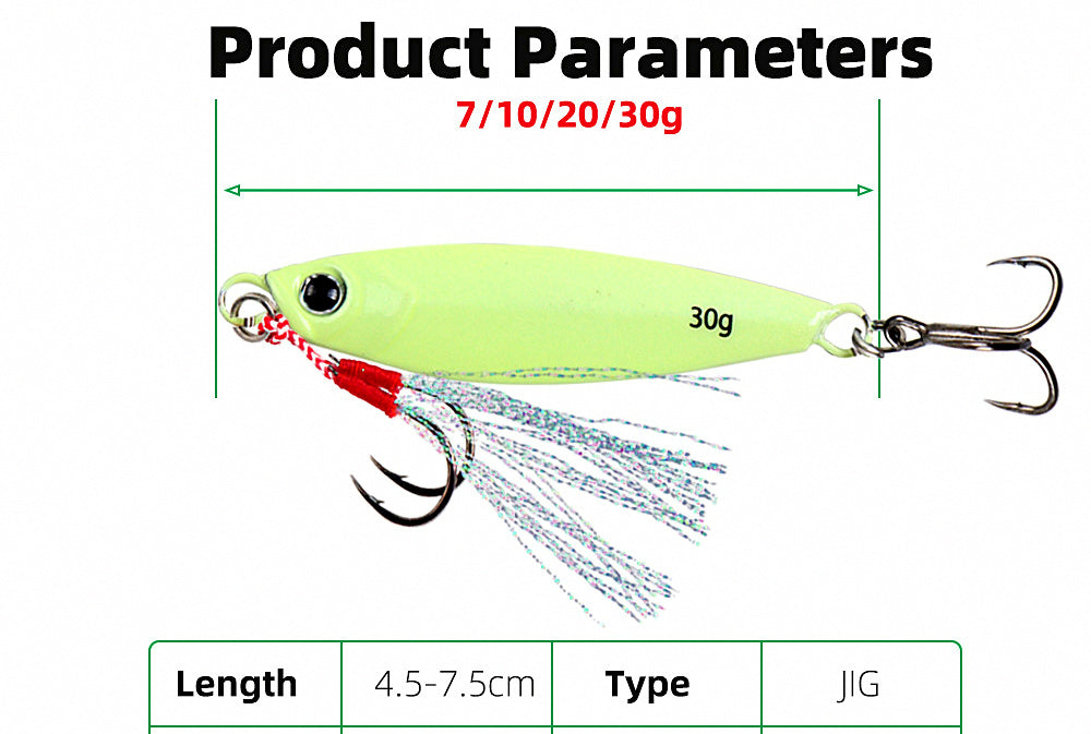 Glow Casting Metal Jig, Double Hook, 7–30 g (0.25–1.06 oz) – product photo
