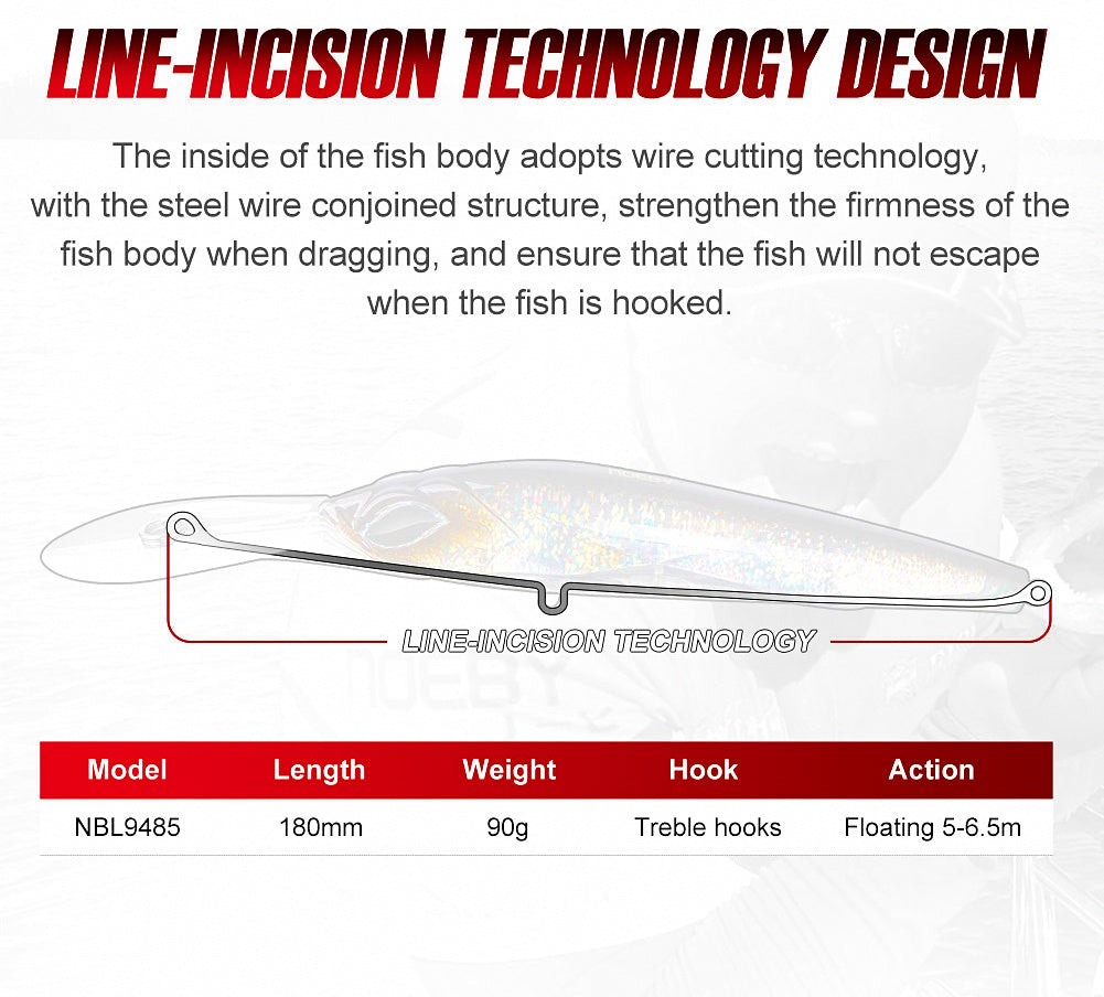 Deep Diving Trolling Minnow Lure, 180 mm (7.1 in), 90 g (3.2 oz) – product photo