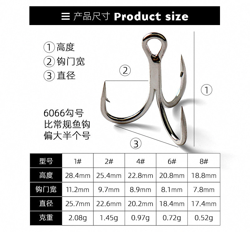 4X Strong Treble Hooks, Barbed, Sizes 1–8 (10-Pack) – product photo