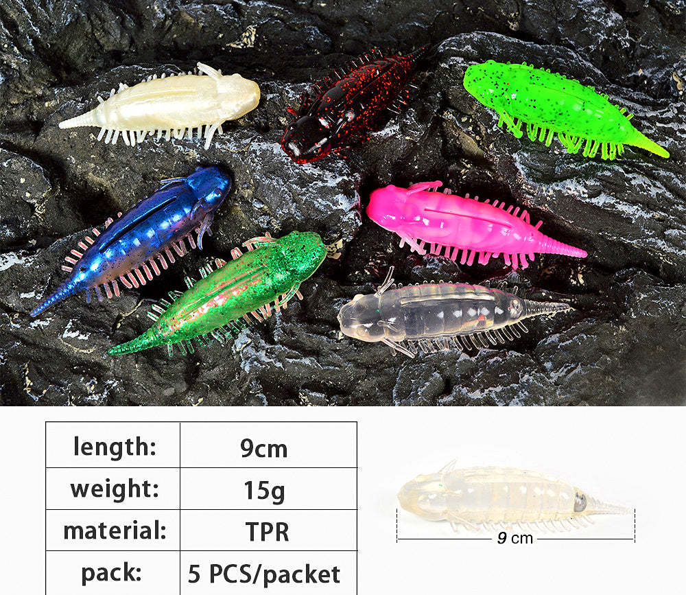 Caterpillar Soft Bait Set, 9 cm 15 g (0.5 oz), 5 Pack + Hooks – product photo