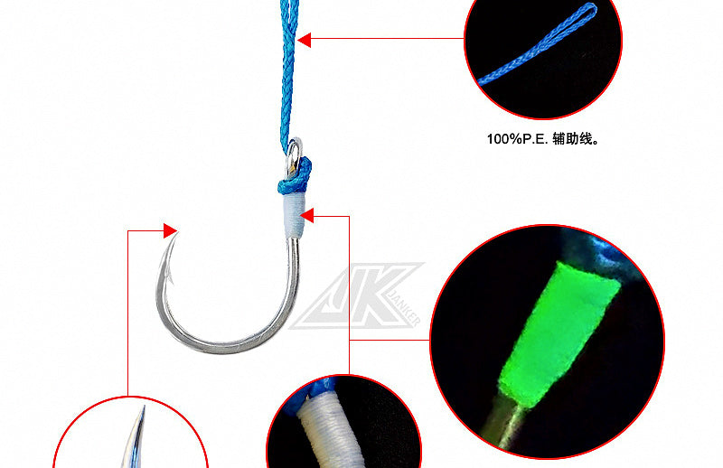Single Assist Hooks with PE Line for Slow Pitch Jigs, 3-Pack – product photo