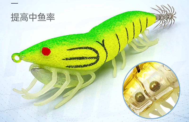 Glow Wood Shrimp Squid Jig with Soft Legs & Rattle, 3.0/3.5 – product photo
