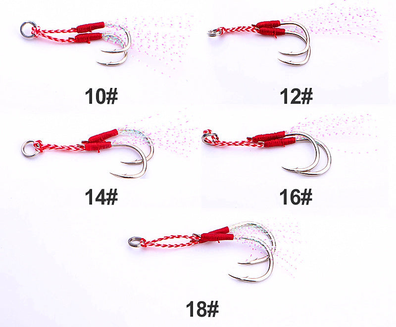 Feathered Double Hooks, Barbed, Carbon Steel, Sizes 10–20 – product photo