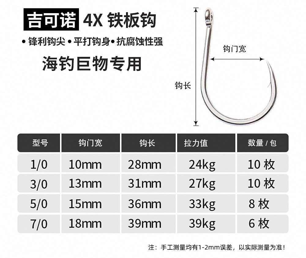 Single Hooks for Metal Jigs, Barbed, Sizes 1/0–7/0 – product photo