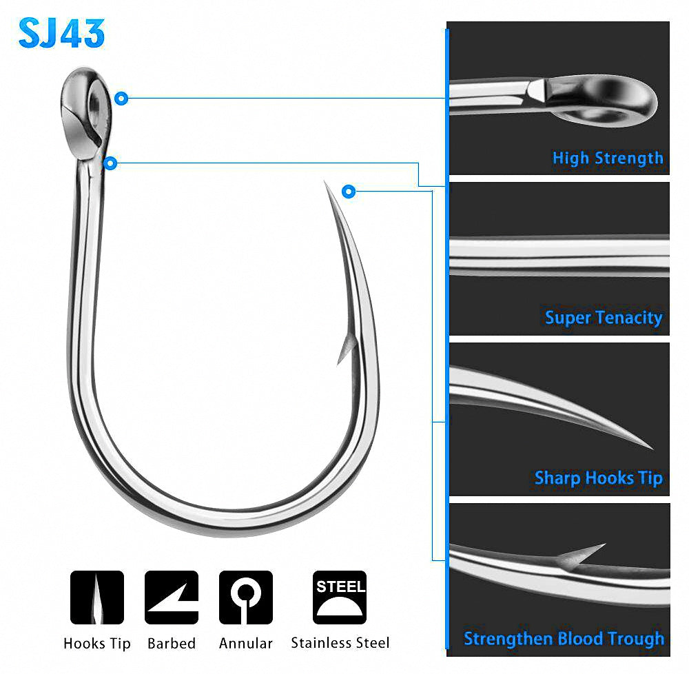 Barbed Saltwater Hooks, Sizes 1/0–13/0 – product photo