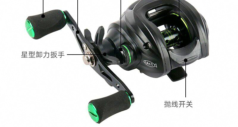 Baitcasting Reel, 7.2:1 Gear Ratio, Metal Spool, Black Green – product photo
