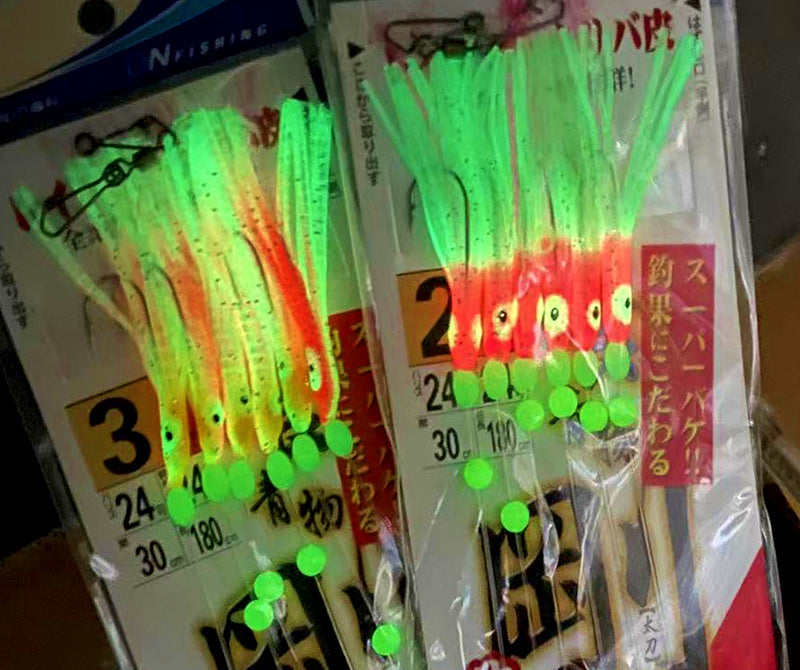 6-Hook Squid Jig Rig for Boat Fishing, Barbed, Sizes 2-4 – product photo