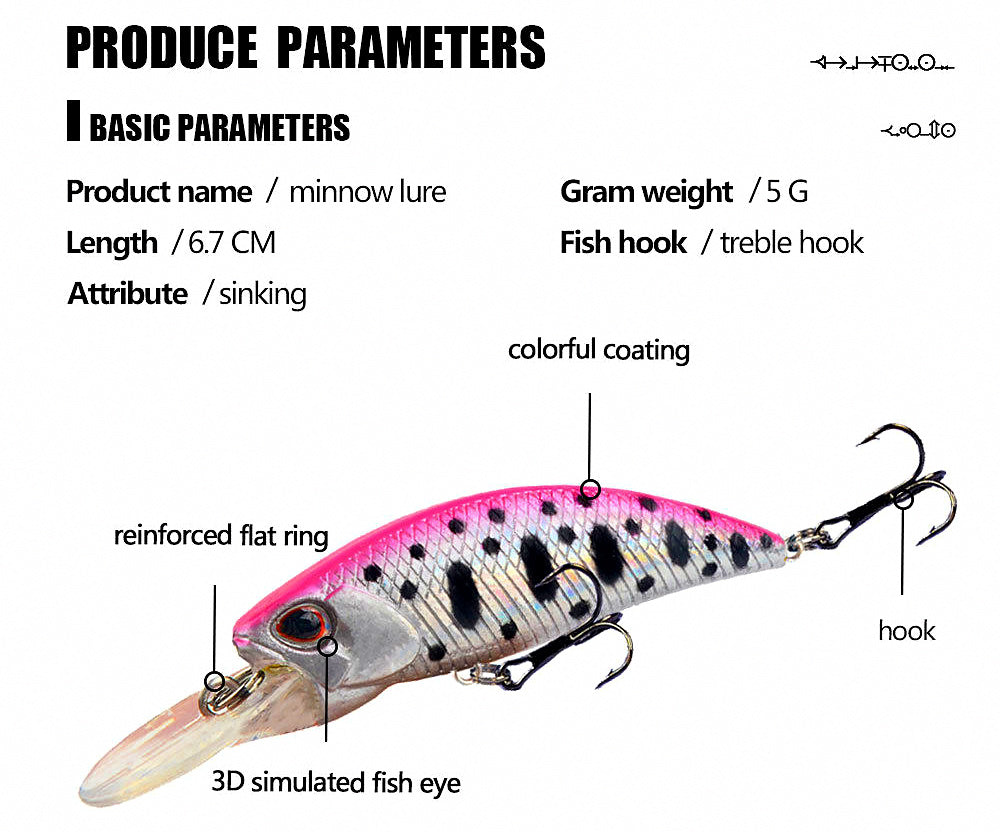 Long-Lip Minnow Hard Bait, 6.7 cm (2.6 in), 5 g (0.18 oz) – product photo