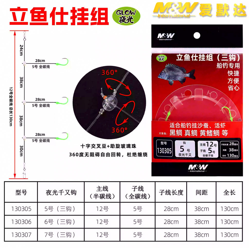 Glow 3-Hook Boat Fishing Rig, Size 5–7 – product photo