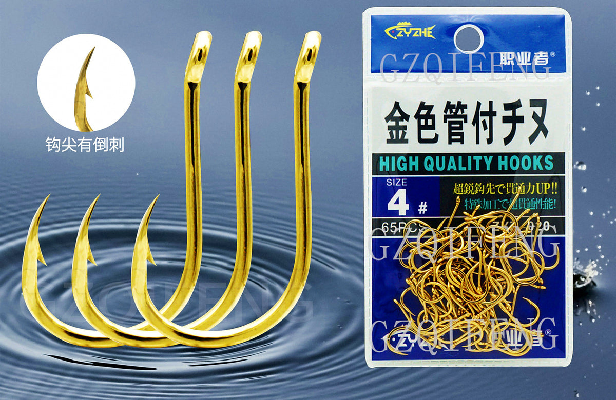 Gold Barbed Fishing Hooks, High-Carbon Steel, Sizes 0.8–15 – product photo